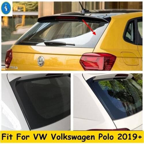 Rear Door Window Decoration Stripes Cover Trim Black / Carbon Fiber Look Exterior Kit Fit For VW Volkswagen Polo 2019 2020 2021