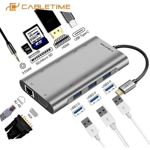 CABLETIME 10 in 1 USB C hub Type C to HDMI Adapter Docking Station for MacBook Air Pro 2020 PC USB HUB