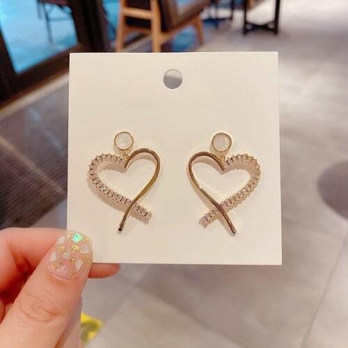 Aesthetic Fashion Crystal Heart Earrings for Women Gold Color Cubic Zirconia Hanging Earrings Jewelry