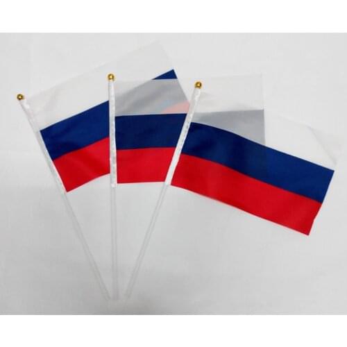 Russia National Flags with Plastic Flagpoles hand waving flags Activity/parade/Sports/Home Decoration 21*14cm 5pcs