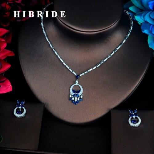 HIBRIDE Charm Classic Flower Blue Cubic Zirconia Full Jewelry Sets For Women Dress Accessories Wedding Bride Necklace Set N-353