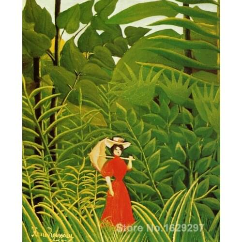 Paintings for living room wall Woman with an Umbrella in an Exotic Forest Henri Rousseau High quality Hand painted