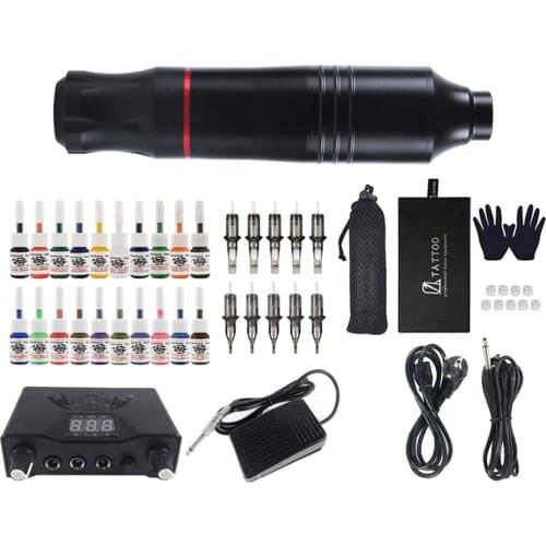 Cartridge Tattoo Machine Pen Rotary Kit with Foot Pedal Power Supply, Stable operation 10V -EU Plug