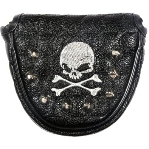 Golf Putter Cover Skull Rivets PU Leather Magnetic Closure Headcover for Mallet Putter Golf Head Covers