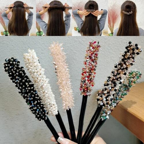 Korean Headdress Bride Wedding Rhinestone Pearl Flower Transparent Crystal Handmade Ball Hairpins Jewelry Hair Accessories