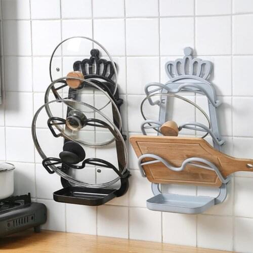Kitchen Accessories Drying Pan Pot Rack Space Saving Wall Mounted Anti-fall Multi-layer Pot Lid Organizer Shelf for Home