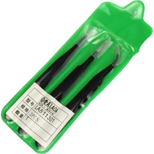 LAOA 3 in 1 Stainless Steel Tweezers Point and Curved Shape Repair tools Forceps Precision Soldering Tweezers Set
