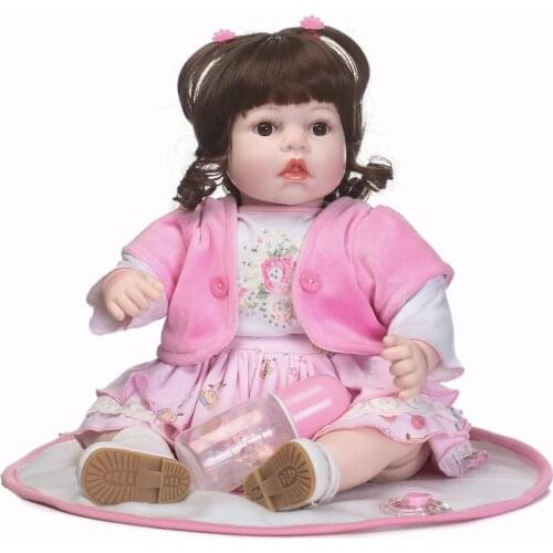 Lovely girl reborn babies toy dolls 52cm bebe girl reborn bonecas brown hair wig magnetic mouth pacifier best children gift