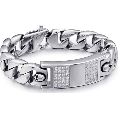 HAOLYNJOY High Quality Stainless Steel Skull Inlaid Zircon Mens Bracelet Charm Punk Jewelry Accessories