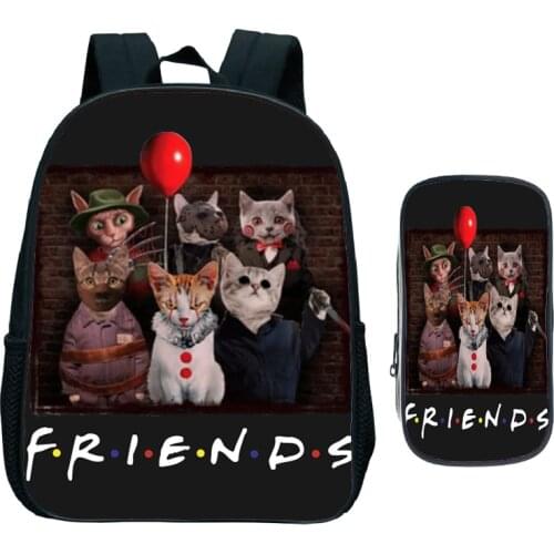 Cute Friends-cat 2pcs Set Backpack Children Kids Bags Kindergarten Cute Beautiful Pattern Rucksack (Backpack+Pen Bag)