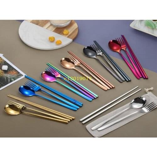 Creative 304 stainless steel Korean spoon, fork, chopstick, tableware, student portable three-piece set