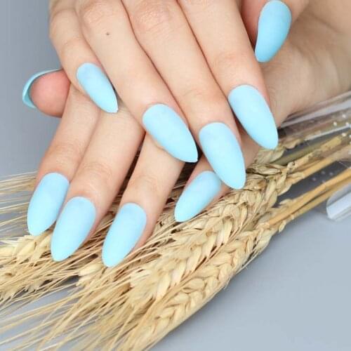 24pcs The latest fashion Long pointed Candy colors false nails Matte Sexy light blue C125