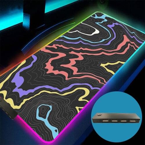2021 New 4USB Interface RGB Notebook Art Stripe Mouse Pad LED Wired Lighting Type-C Port Mini Computer Gaming Keyboard Table Mat