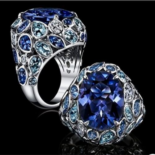 2021 New Luxury Blue Color Engagement Ring for Women Anniversary Gift Jewelry Wholesale R5971