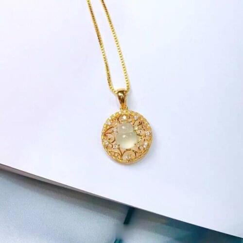 Original new silver inlaid natural ice chalcedony gourd pendant necklace elegant charm creative retro female silver jewelry