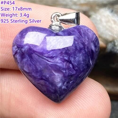 Natural Heart Purple Charoite Necklace Pendant Jewelry For Woman Man Love Gift Crystal Beads Gemstone 925 Sterling Silver AAAAA