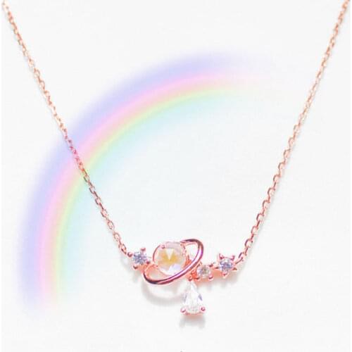 Aurora Water Drop Star Moon Necklace Cute Girl Clavicle Chain Heart Sweet Student Necklace