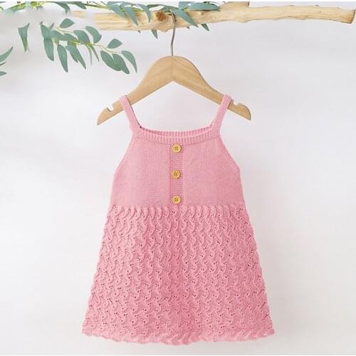 Baby Girls Dress Solid Color Kids Girls Sling Dress Spring Autumn Knitted Baby Sleeveless Princess Dress