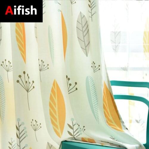 Northern Europe Yellow Leaves Voile Curtains For Living Room Tulle Bedroom Decoration Window Blackout Kids Fabric Drapes Cortina