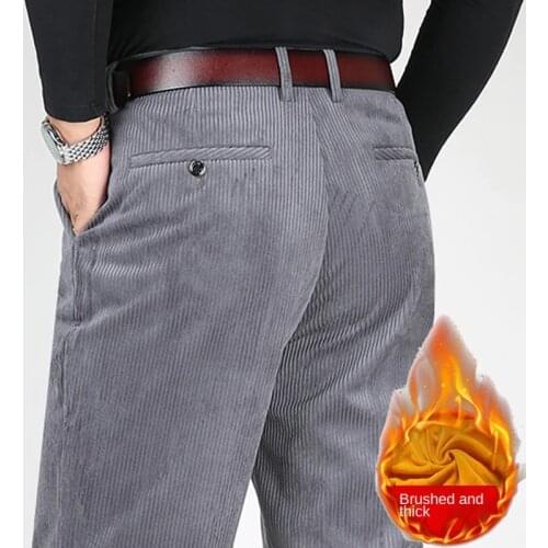 Warm Velet Thicken Winter Pants Men Clothes Double Pleated Black Brown Corduroy Trousers for Male Casual Pants 2021
