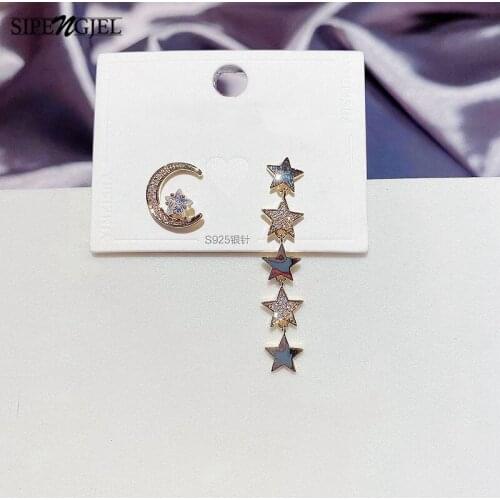 Trendy Cubic Zirconia Star Moon Earrings Geometric Long Chain Star Tassel Stud Earrings For Women Jewelry Gift 2020