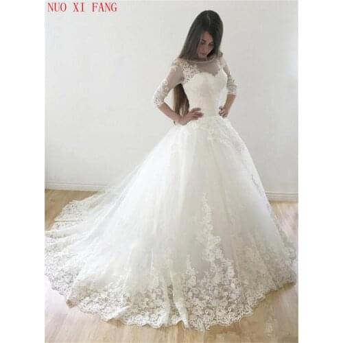 Gorgeous Ball Gown Wedding Dresses Sheer Neck Half Sleeves vestidos de noiva Appliques Lace Tulle Wedding Gowns Bridal Dresses