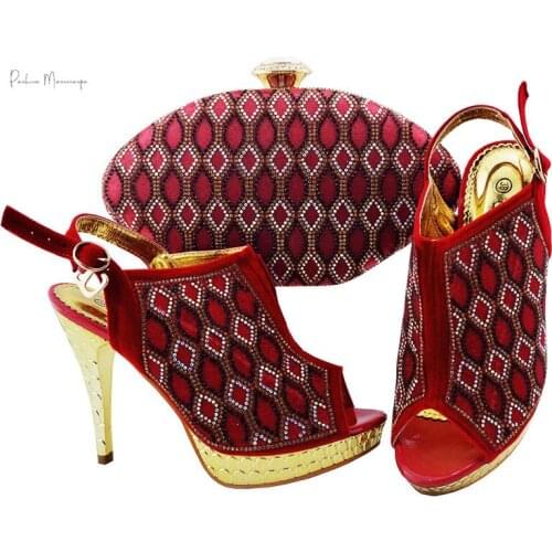 High Quality New Coming Peep Toe Sandal with Hand Bag in Red Color Nigerian Women Shoes and Bag Set for Party