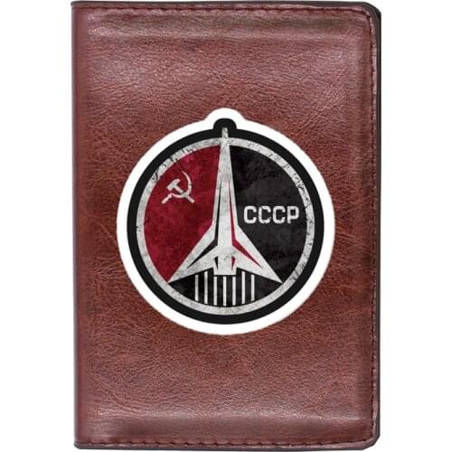 High Quality Leather Vintage CCCP Soviet Space Agency Printing Travel Passport Cover ID Credit Card Case