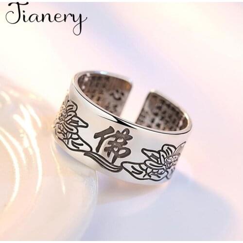 Jewelry Vintage Amulet Buddha Lotus Baltic Buddhist Scriptures Opening Rings For Men Women