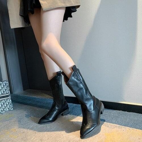 Pointed western cowboy boots women 2021 new autumn and winter mid-heel Martin boots thick heel