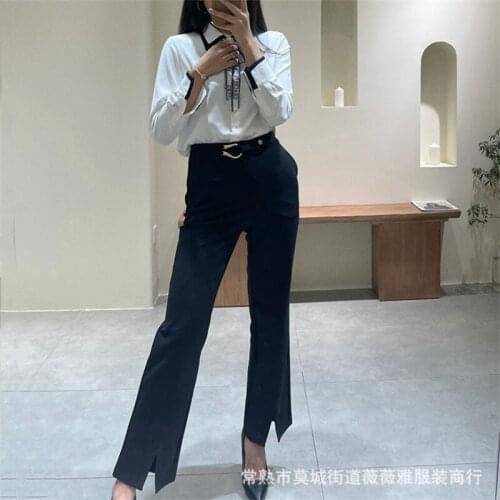 2021 New Autumn Elegant Female Trousers Loose Solid Color Women Flare Pants Casual Fashion High Quality Ladies Bottoms T637
