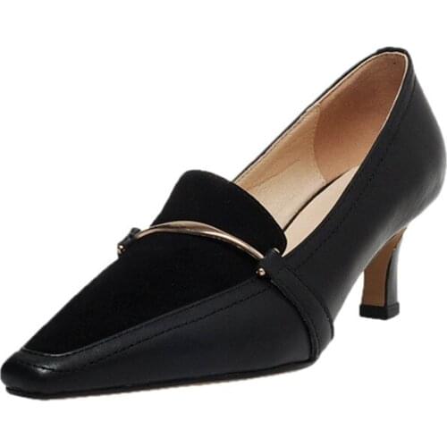 Genuine Leather Square Toe Womens Pumps size 33-40 Concise Wild Ladies Shoes 2020 New Spring and Autumn Comfortable Party Shoes