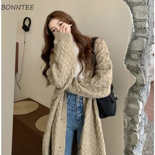 Cardigan Women Solid Retro All-match Leisure Fashion Lady Korean Style Elegant Loose Sweater Autumn Cozy Simple College Ulzzang