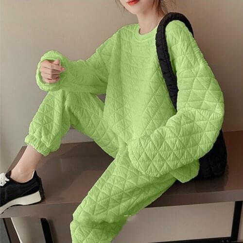 Woman Set Suit Casual Solid Color Long Sleeved Trousers Sweatshirt Sports Suit 2021 Autumn Winter Street Casual Temperament Sets