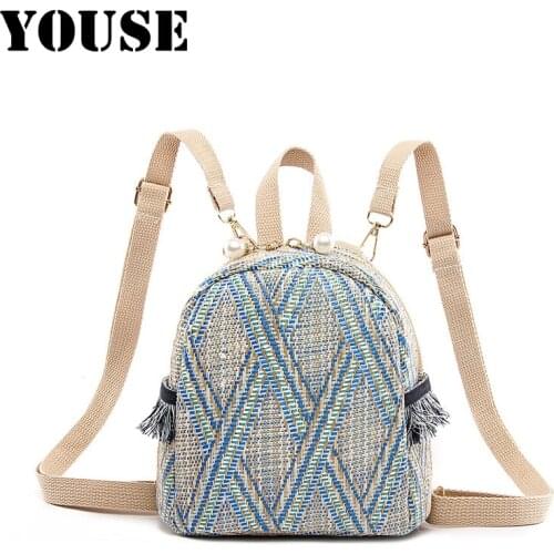 YOUSE Brand Female Woven Backpack Trend Retro Fashion Fresh Straw Woven Backpack Cute Backpack Women Kawaii Backpack Mochila