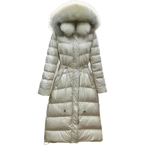 2019 Female Thicken Warm Winter Down Coat Women Large Real Natural Fox Fur White Duck Down Parka Hooded Winter Jacket Women