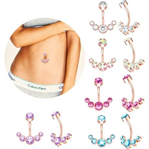 14G Dangle Belly Button Rings for Women Girls 316L Surgical Steel Curved Navel Barbell 5 Crystals Body Jewelry Piercing Ombligo