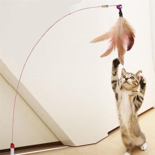 1Pc Cat Teaser Retractable Cat Stick Replaceable Feather Head Wand Toys for Cat Kitten Interactive Toy Pet Products