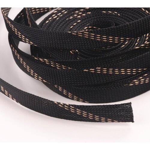 10M Black+Gold Diameter 20mm High Density Sheathing Insulation Wire Cable Protecting Cable Sleeve PET Nylon Braided