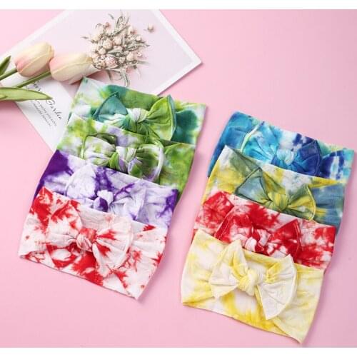 30 PCS/Lot, Tie Dye Nylon Headband, Wide Nylon Baby Knot Bow Turban Headwrap, Baby Girls Hair Accessories