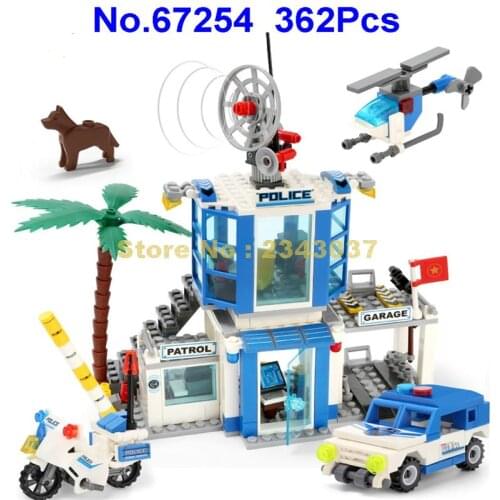 67254 362pcs 4in1 Urban Police Headquarters Car Helicopter 4 Building Blocks Toy