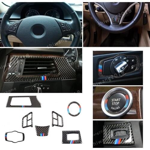 7pc Carbon Fiber Steering Wheel Key Hole Trim For BMW 3 Series E90/92/93 2005-12