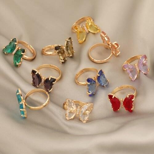 HAOSAW 2Pcs Jewelry Accessories/DIY Making/Butterfly Shape/Crystal Rings/Hand Made/Adjustable/Jewelry Findings & Components