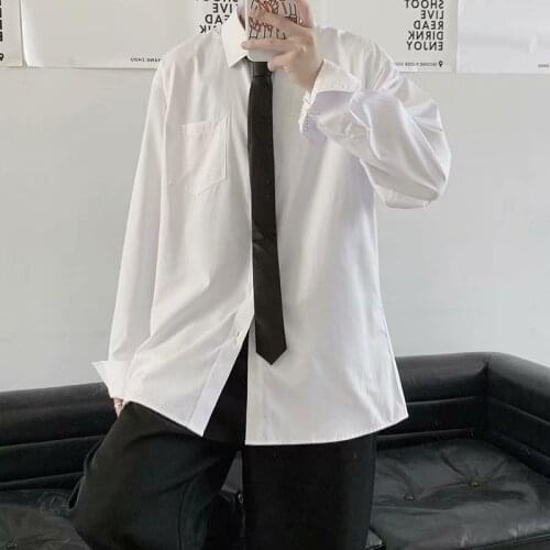 White long-sleeved tie shirt male black loose shirt trend Korean version of the college style graduation class shirt shirt top