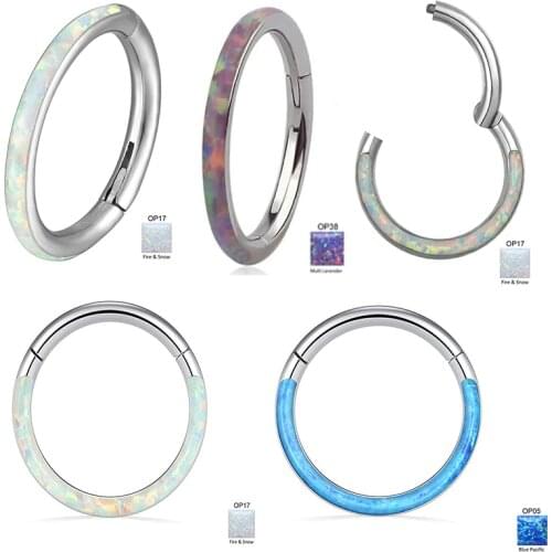 G23Titanium Piercing Septum Nose Ring Opal Stone Hight Segment Rings Open Anti-allergic Piercing Nose Earring Piercing Jewelry