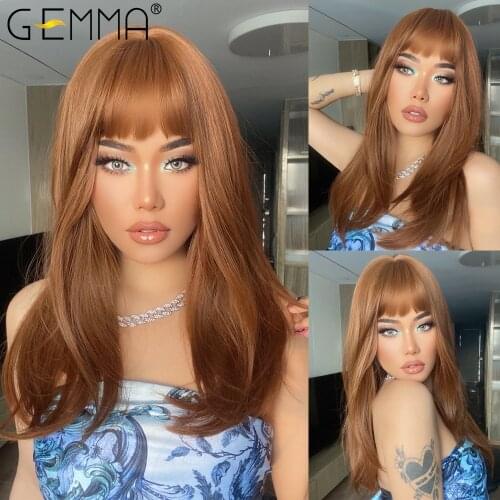 GEMMA Long Straight Ginger Wig Layered Wavy Synthetic Wigs for Women Copper Orange Daily Natural Hair Heat Resistant Cosplay Wig