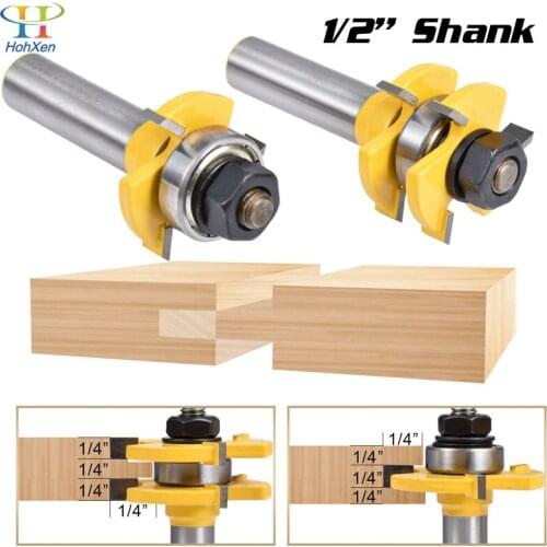 2 pc 1/2'' Shank High Quality Tongue Groove Joint Assembly Router Bits Set Stock Wood Cutting Tool Milling Cutters 12.7mm Shank