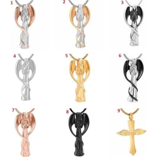 IJD9739 Angel Bless Cremation Pendant for Ashes Necklace Stainless Steel Fairy Keepsake Memorial Jewelry Urns With Fill Kits