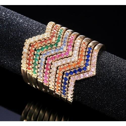 Exquisite Cute 9 Colors Geometric Wave Shape Gold Rings Fine Jewelry For Women Wedding Fashon Party Personality Jewelry Gifts