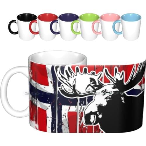 Norwegian Moose-Norway Flag Ceramic Mugs Coffee Cups Milk Tea Mug Norway Norge Norwegian Moose Elk Deer Wapiti Flag Banner